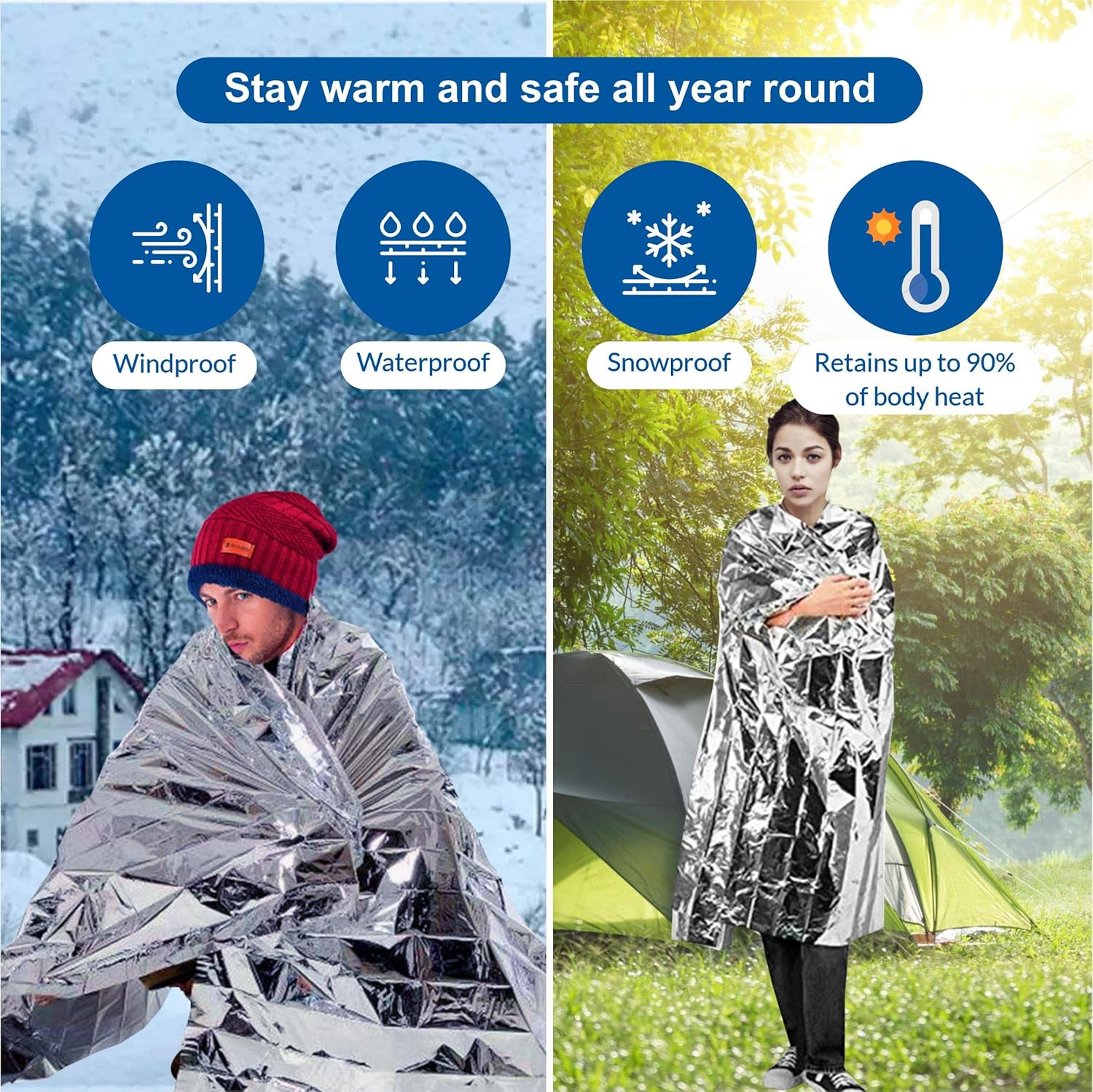 Primacare HB-10 Emergency Mylar Thermal Blankets – 10 Pack, 84" x 52", Silver – Reflective, Waterproof, Retains 90% Body Heat – for Survival, First Aid, Outdoors, Camping, EMS - Image 3