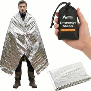 Sierra Madre Emergency Mylar Thermal Space Blanket for Survival – Waterproof Safety Shelter Retains 90% Body Heat – Ultralight & Compact Gear for Camping, First Aid & Prepper Supplies