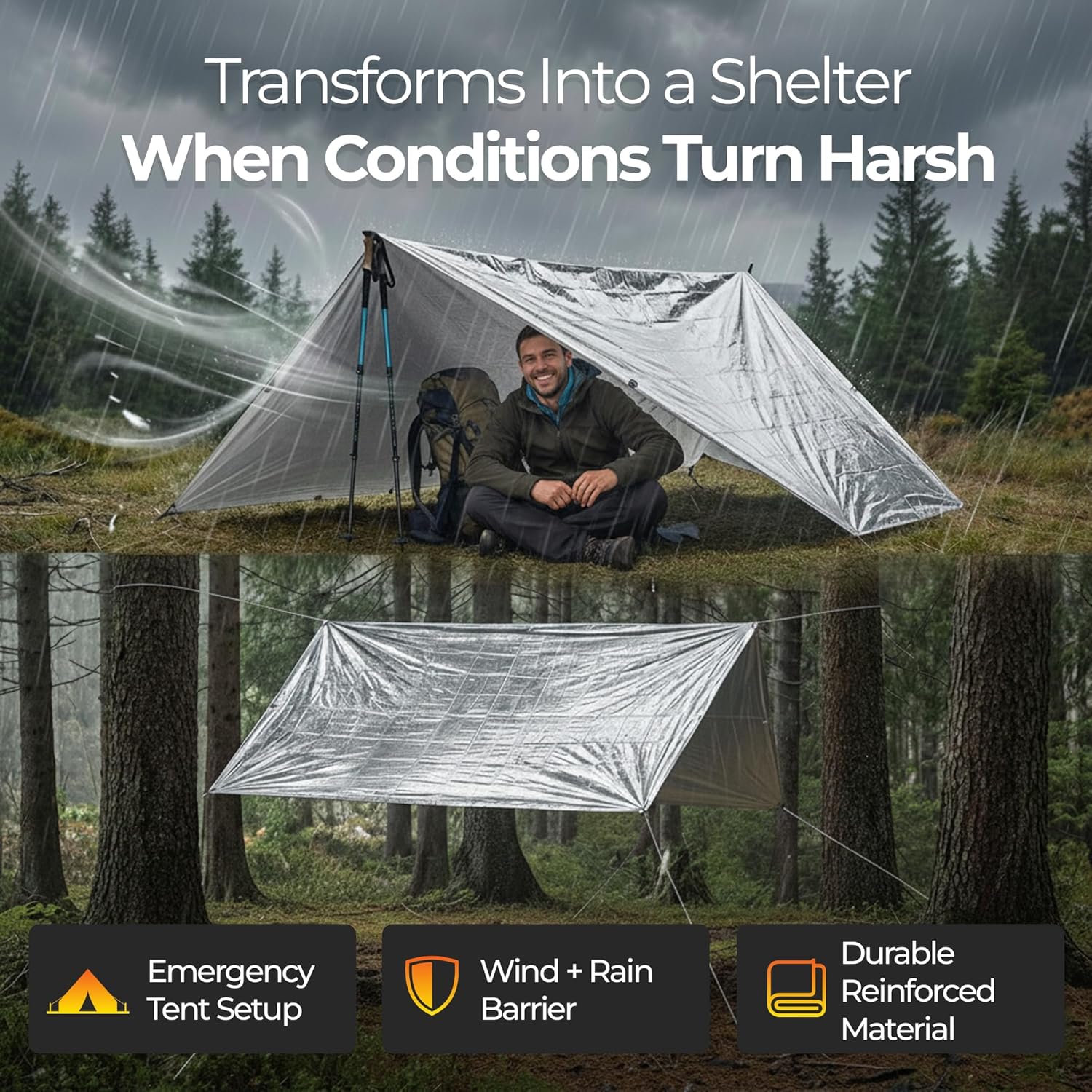 Sierra Madre Emergency Mylar Thermal Space Blanket for Survival – Waterproof Safety Shelter Retains 90% Body Heat – Ultralight & Compact Gear for Camping, First Aid & Prepper Supplies - Image 5