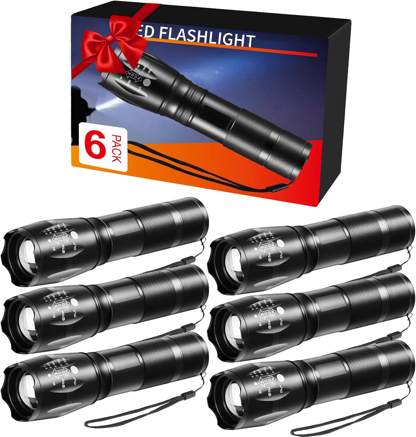 6Pack LED Flashlights High Lumens, 5Mode Tactical Flashlight for Home, Small Flashlights Powerful, Pocket Flash light Battery Powered, Adjustable Mini Torch Light for Father's Day Emergencies Camping