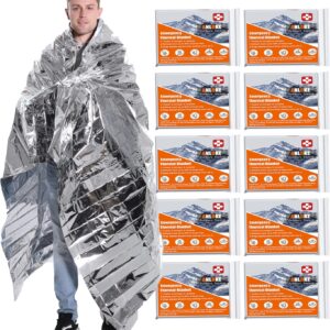 ANLOKE Emergency Blankets Mylar Thermal Blanket,(10 Pack) of Gigantic Space Blanket 84 * 64 in. Survival Blankets Heavy Duty Camping Gear,First Aid